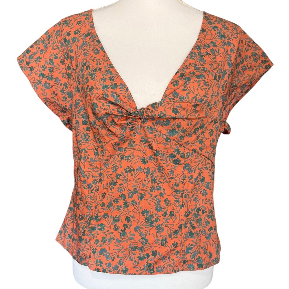 Madewell Amari Twist Front Cap Sleeve Floral Sunset Haze 100% Cotton Top 6